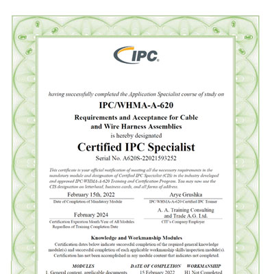 Read more about the article Aharon Yosef workers certified for IPC-62